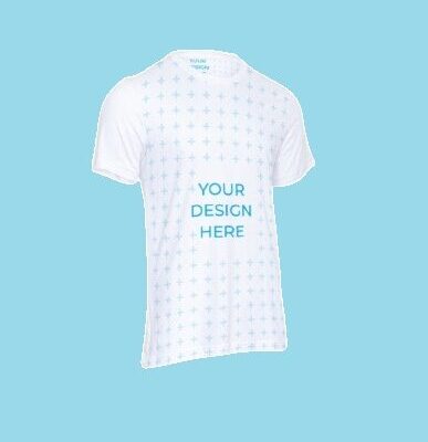 Blank design of a white T-shirt that has an editable "Your Design Here"